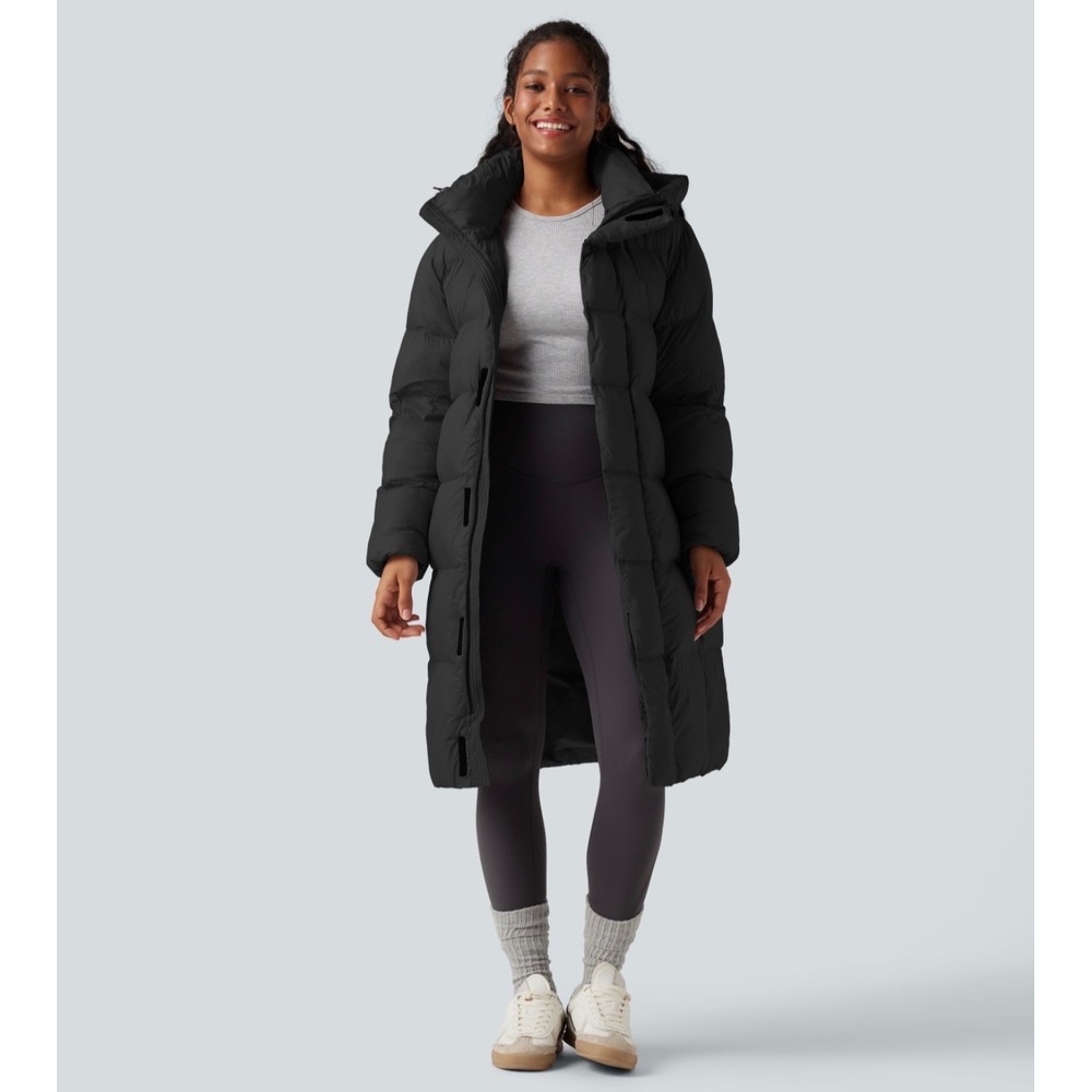 Halara Black Hooded Long Sleeve Zipper Longline Casual Puffer Jacket M 03025130